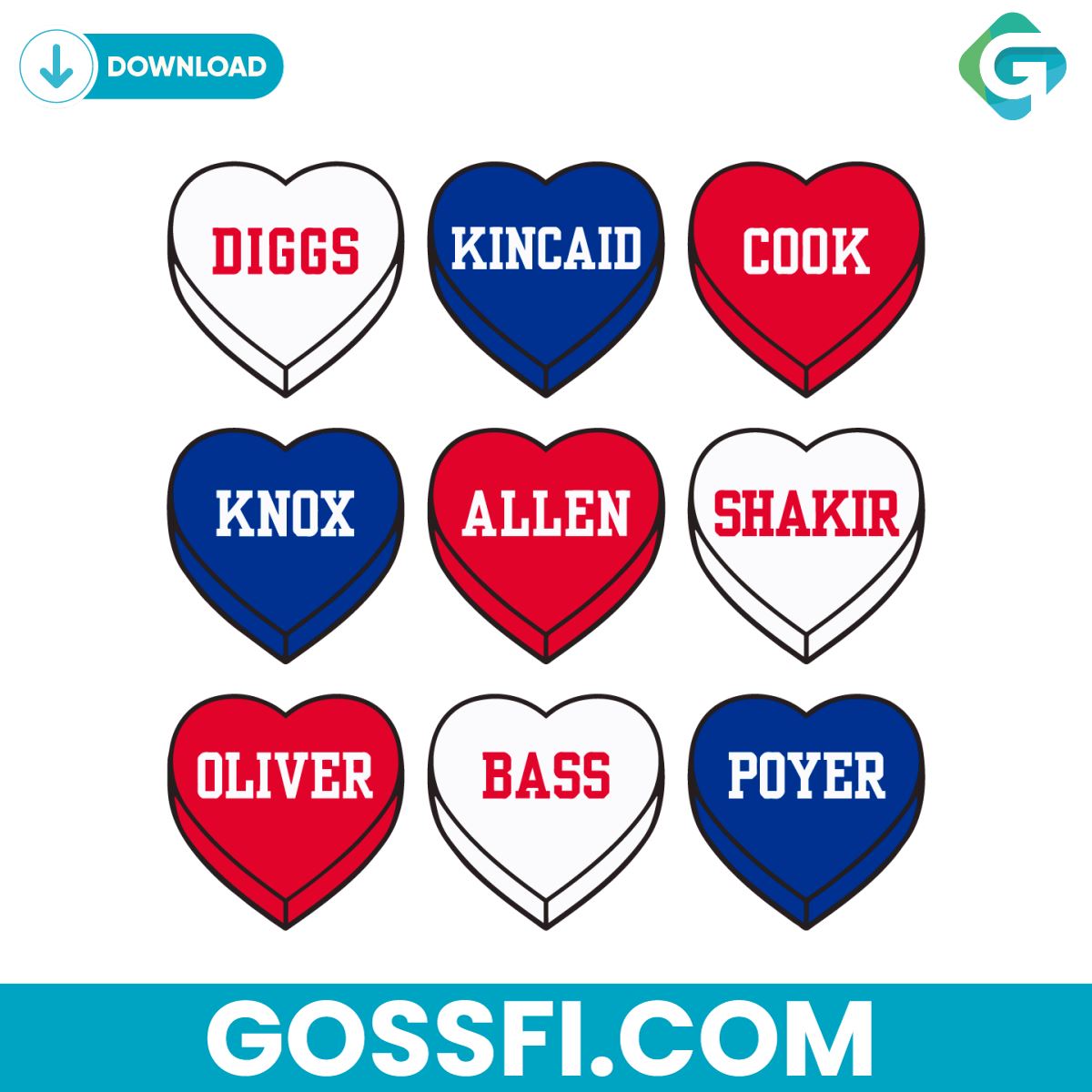 Buffalo Bills Players Valentine Conversation Hearts Svg - Gossfi.com