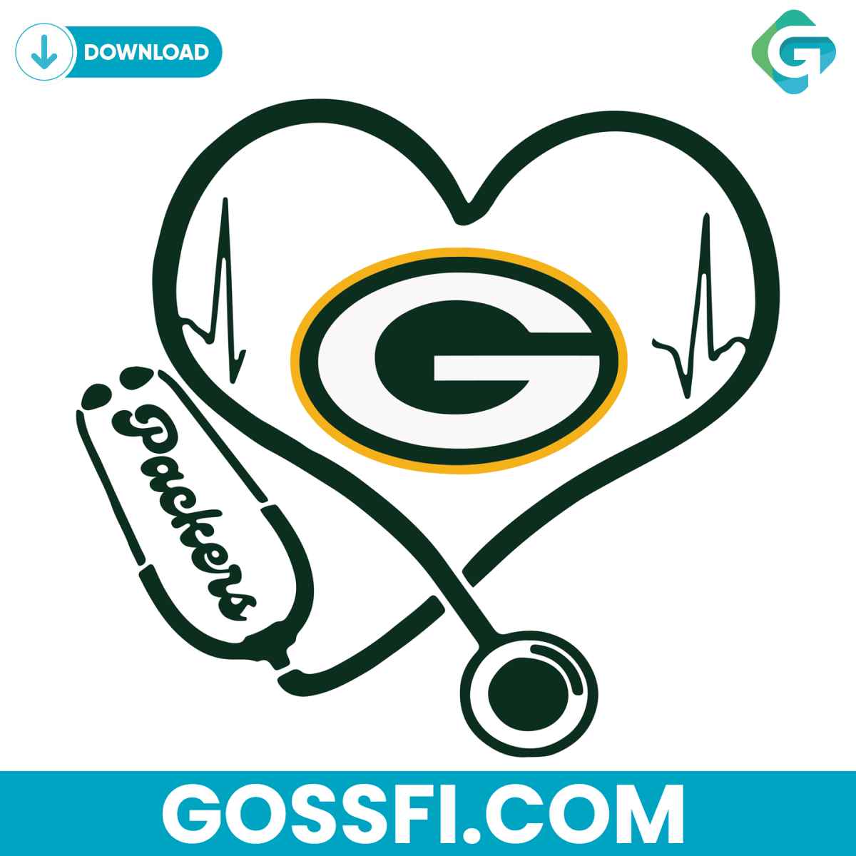 green-bay-packers-heart-stethoscope-svg