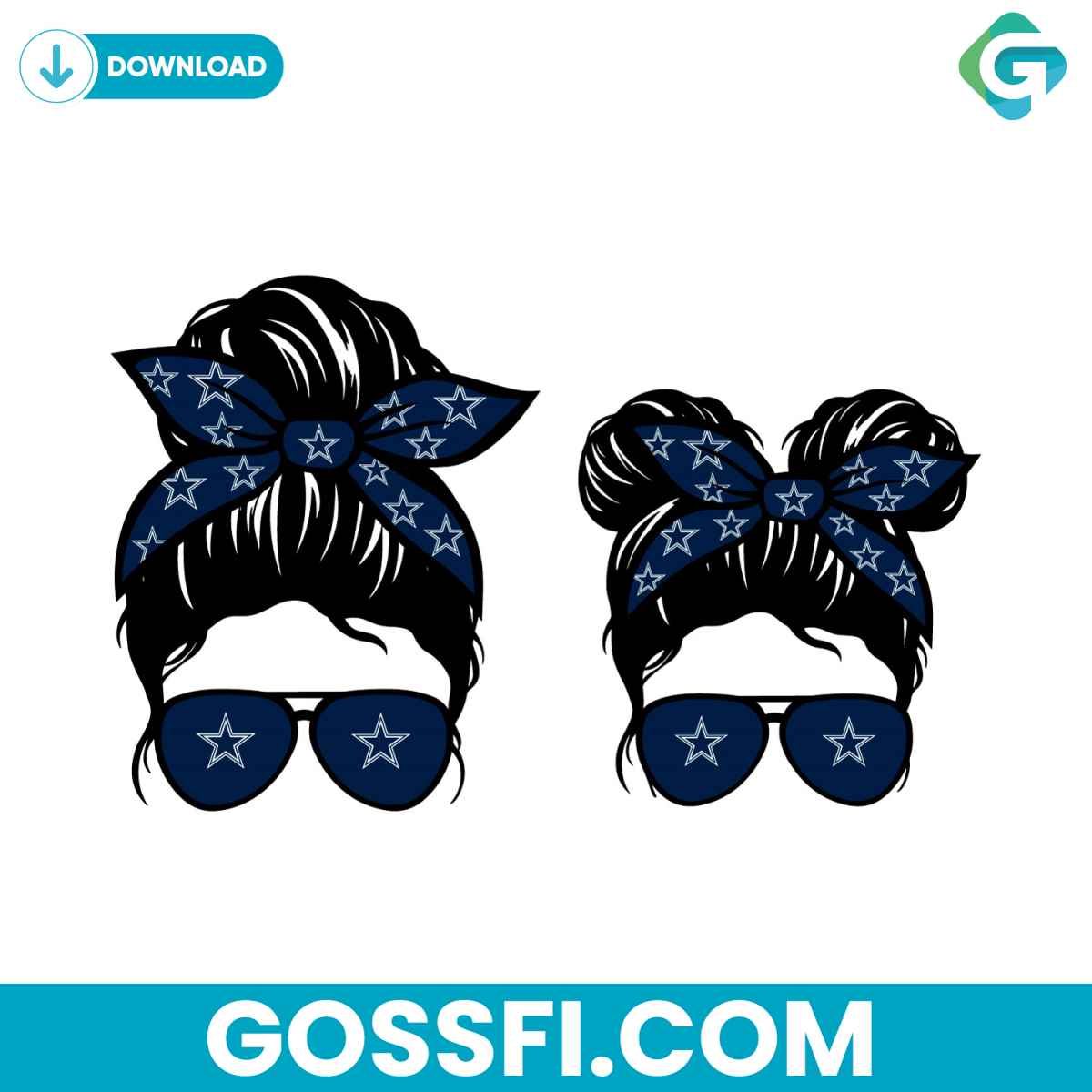 dallas-cowboys-football-messy-bun-mom-and-kid-svg