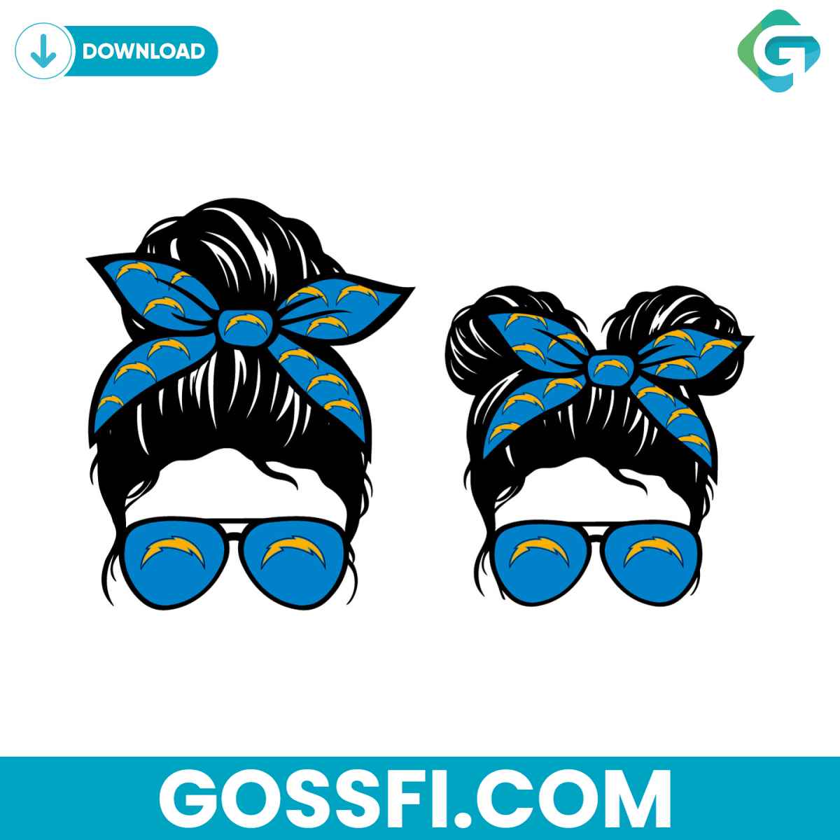 los-angeles-chargers-football-messy-bun-mom-and-kid-svg