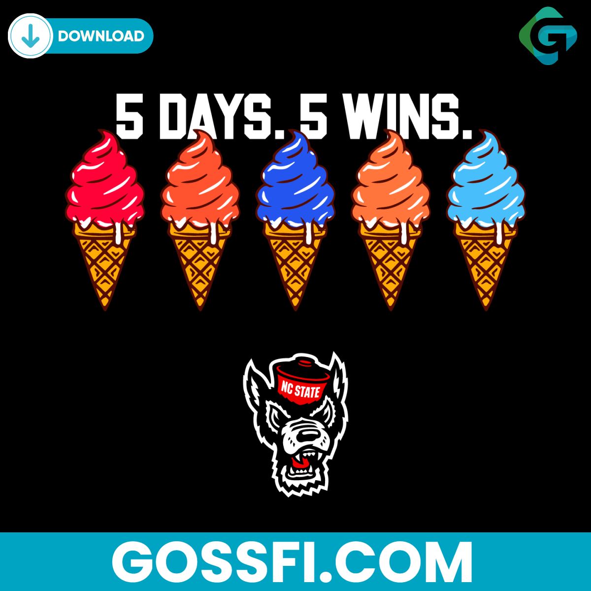 nc-state-wolfpack-logo-5-days-5-wins-ice-scream-svg